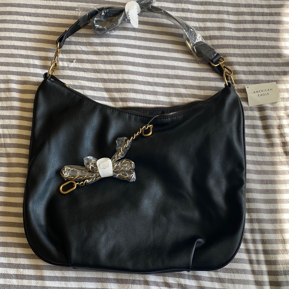 American Eagle Outfitters Black Shoulder Hobo Bag with Gold Hardware